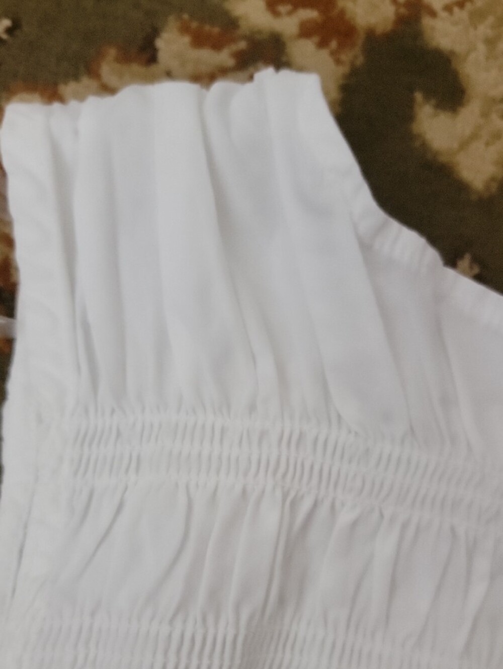 White Smocked Sleeveless Ruffle Hem Blouse - Picture 6 of 6